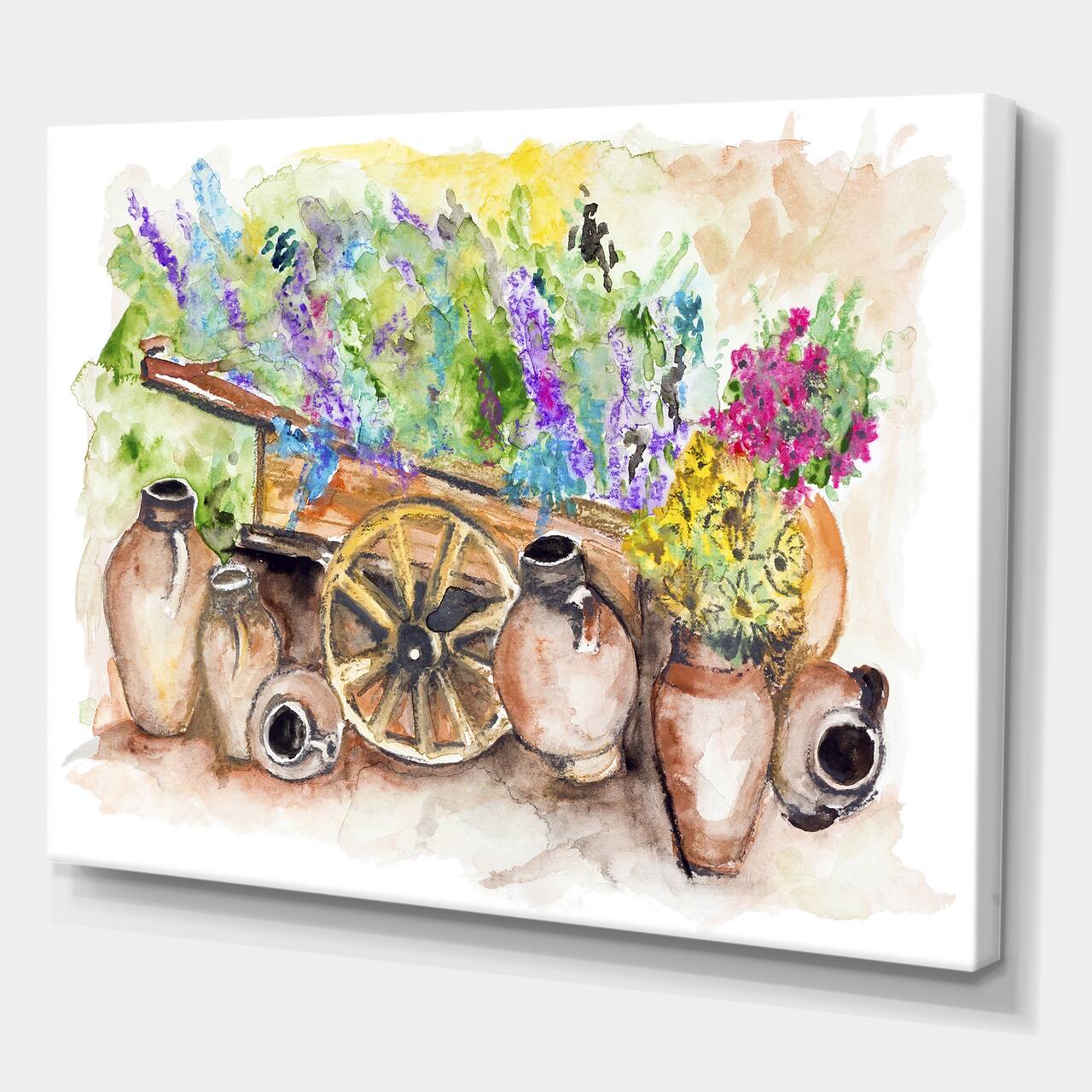 Designart - Lavender Flowers On Ancient Cart - Traditional Canvas Wall Art Print